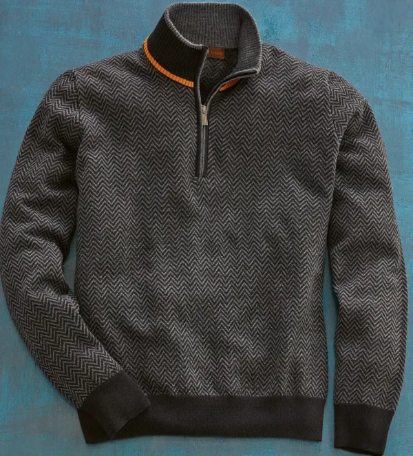 Patrick James Herringbone Jacquard Sweater- Pullovers & Layers