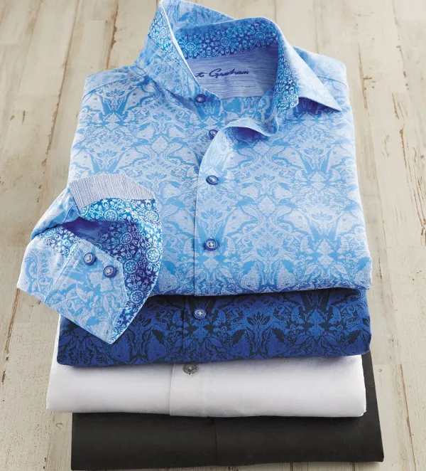 Robert Graham Highland Long Sleeve Jacquard Shirt- Long Sleeve Sport Shirts