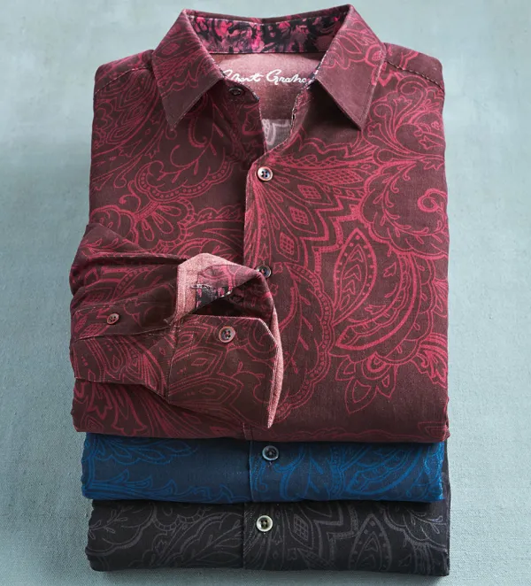 Robert Graham Long Sleeve Paisley Cord Shirt- Long Sleeve Sport Shirts