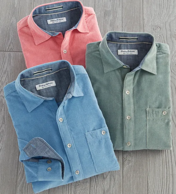 Tommy Bahama Long Sleeve Solid Cord Shirt- Long Sleeve Sport Shirts