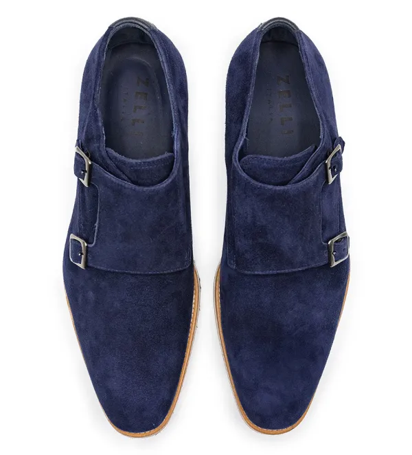 Zelli Leggera Sueded Goatskin Double Monk Strap Shoe- Dress Shoes